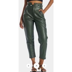 BlankNYC Green Faux Leather High Rise Pleated Pants XS Vegan Leather